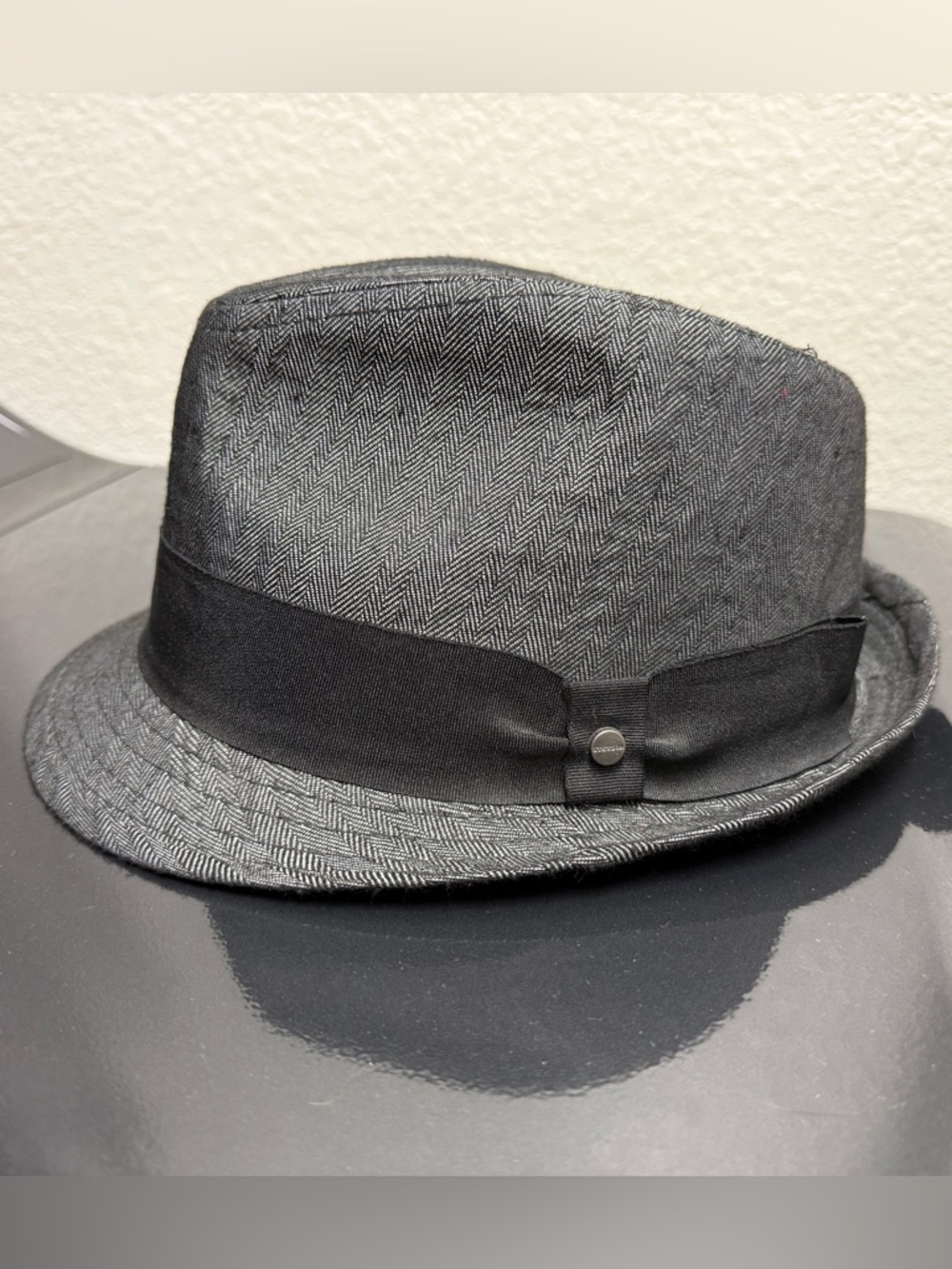 Stetson All American Charcoal Grey Herringbone Fedora Hat Mens Size Small/Medium